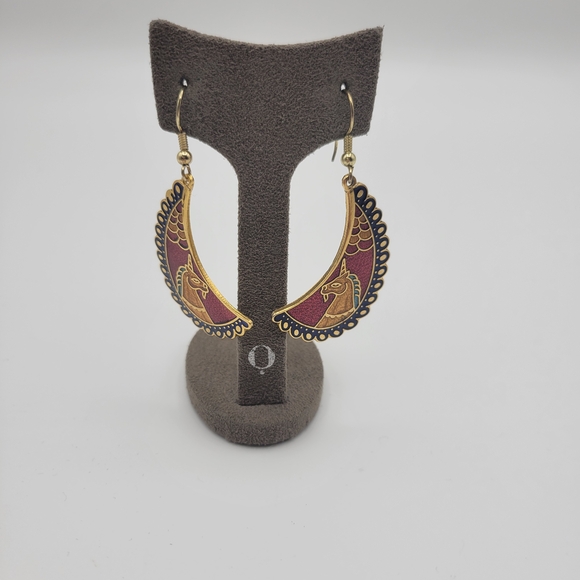 Vintage Gold tone Colorful Unicorn Cloisonne Dangle Earrings - Picture 2 of 6